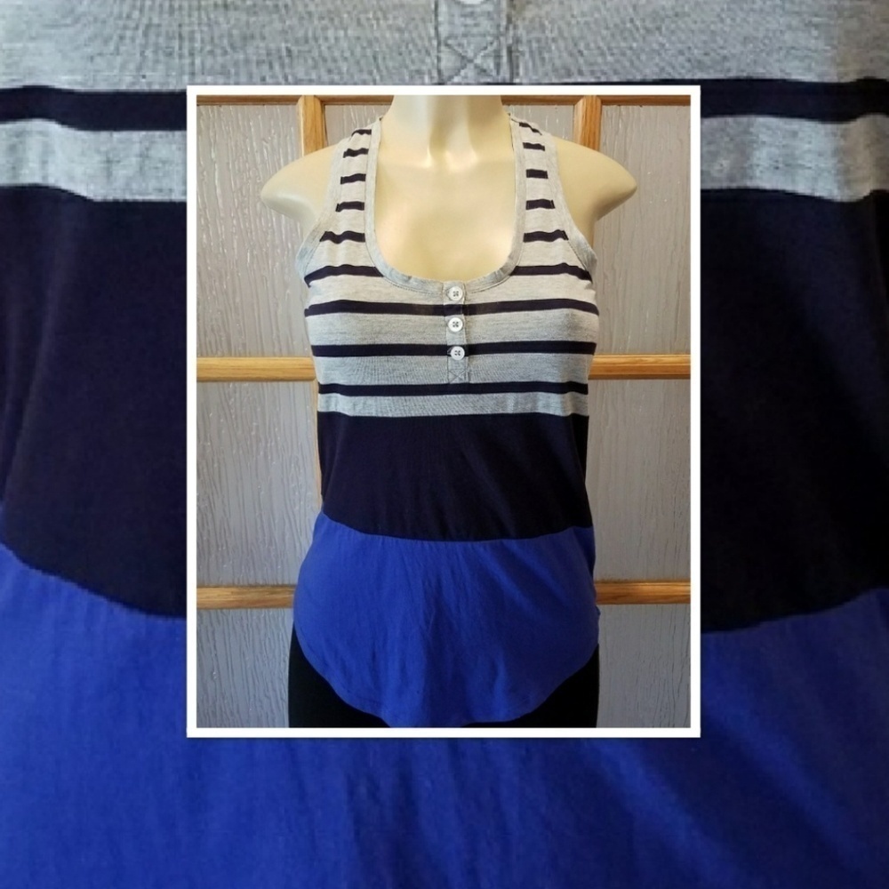 GAP Knit Blue & Gray Button Racerback Tank